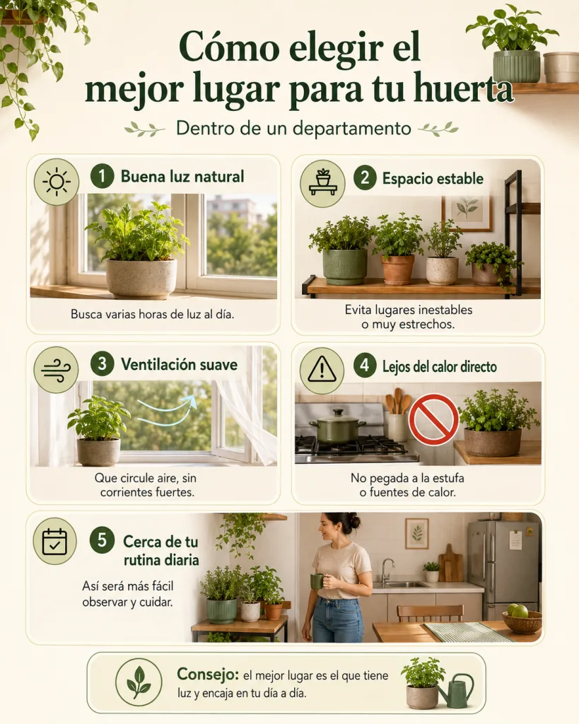 Cómo elegir el mejor lugar para tu huerta dentro del departamento Guía visual para elegir el mejor lugar de una huerta dentro del departamento.