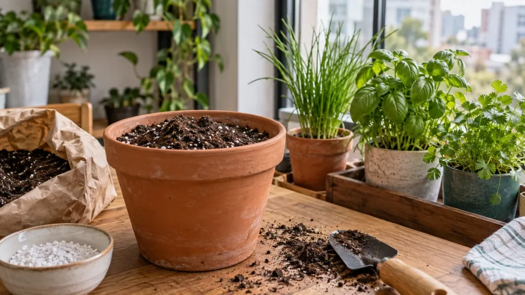Sustrato suelto para cultivar hierbas y hortalizas en macetas