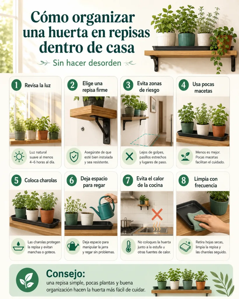 Cómo organizar una huerta en repisas dentro de casa sin hacer desorden Guía visual para organizar una huerta en repisas dentro de casa sin hacer desorden.