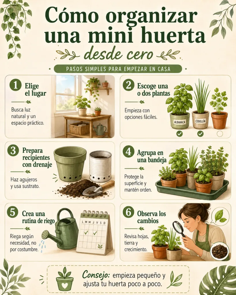 Cómo organizar una mini huerta paso a paso desde cero Pasos básicos para organizar una mini huerta en casa desde cero.