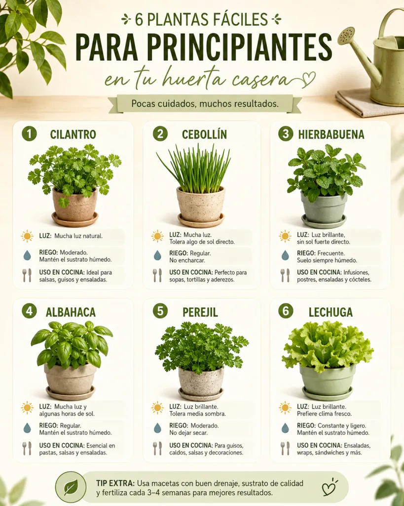Plantas fáciles para una huerta casera de principiantes Plantas recomendadas para principiantes en una huerta casera.