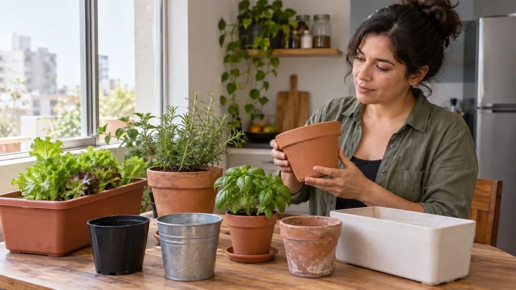 Diferentes tipos de macetas y recipientes para iniciar una huerta en casa