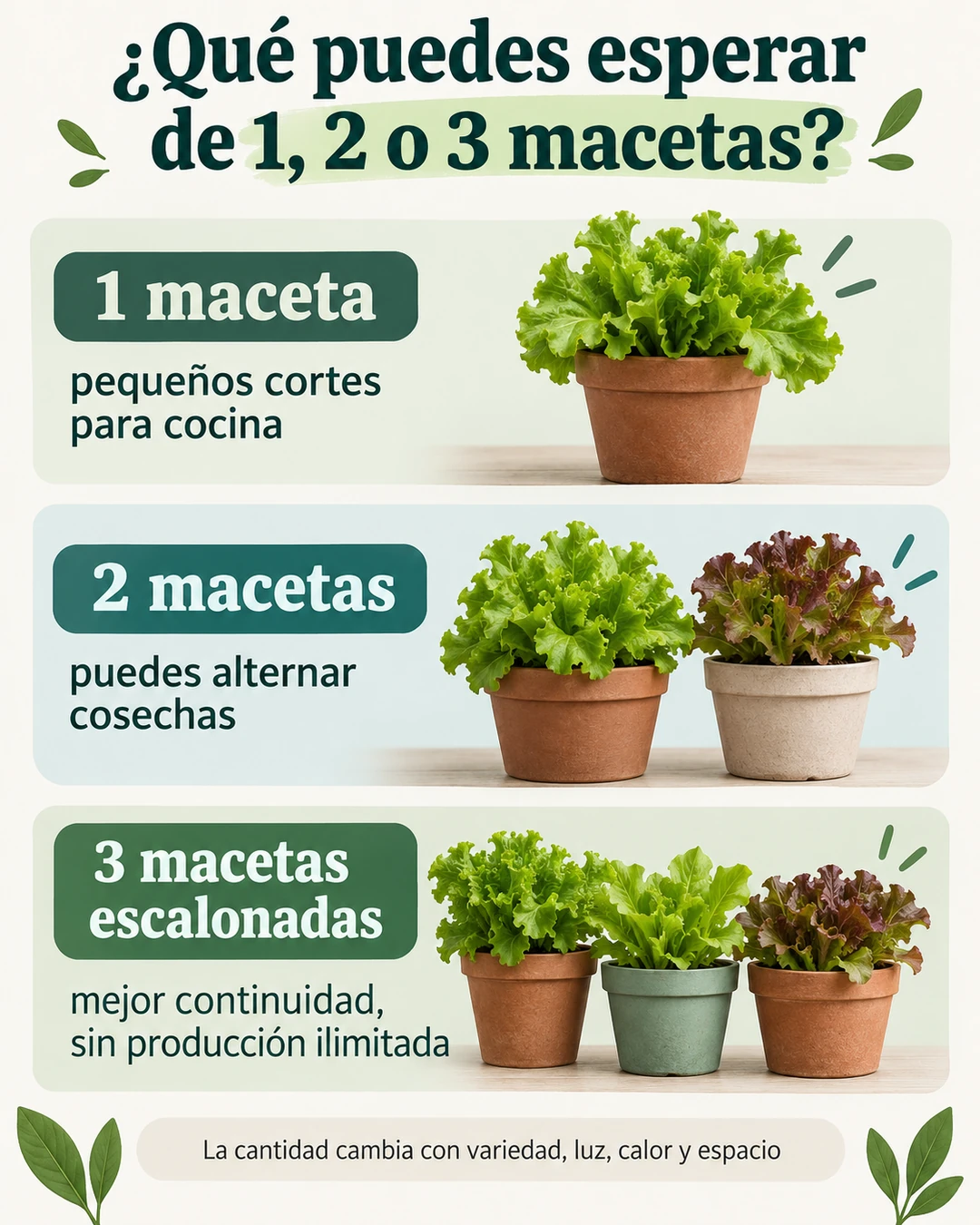 Guía visual sobre formas de cosechar lechuga en macetas sin prometer un rendimiento fijo